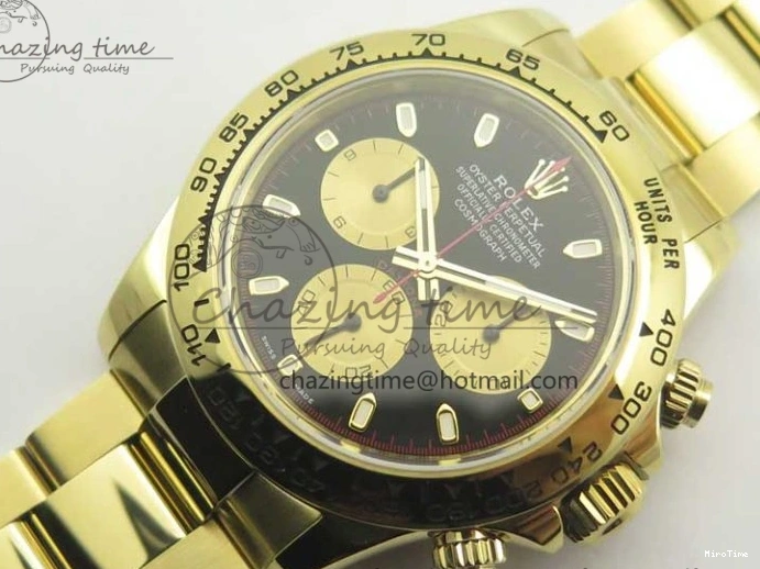 MiroTime 0512 Affordable Daytona 116508 Paul Newman ARF 1:1 Best Edition YG Plated 904L SS Case and Bracelet Black Dial A4130 Super Clone 3355